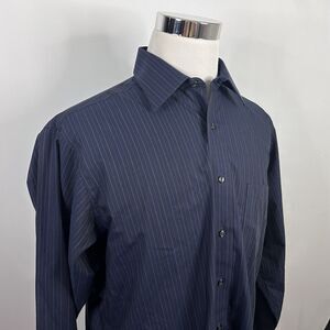 Donald J Trump 16.5 36/37 Non Iron Dress Shirt Navy Blue Striped 100% Cotton